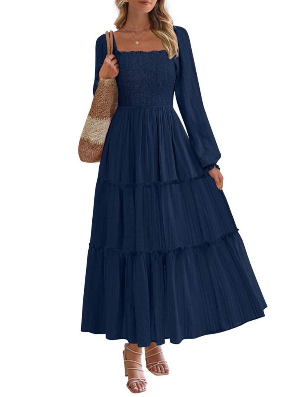 Women's Long Sleeve Ruffle Flowy Maxi Dress